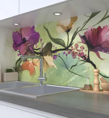 Produktbild von Küchenrückwand selbstklebend Bunt blühende Blumenranke Spritzschutz 180 x 60cm