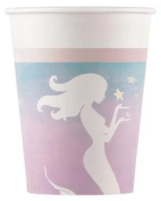 Produktbild von 8 Becher Meerjungfrau aus Pappe 200ml blau-rosa - Einheitsgröße