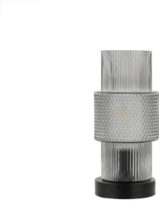 Produktbild von HOME DELUXE Kleine Tischlampe aus Glas YUKI - Rauchgrau | Tischleuchte Schreibtischlampe Nachttischlampe