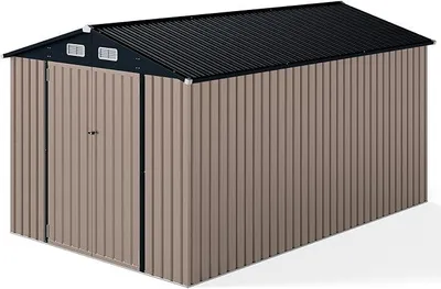 Produktbild von Gerätehaus Metall, 350 x 223 x 197 cm Geräteschuppen mit geneigtem Dach, abschließbaren Türen & Schlüsseln, Gartenhaus für Garten, Hinterhof, Rasen, Terrasse