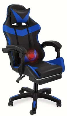 Produktbild von Gaming-Stuhl – Ergonomisches Design – Verstellbare Rückenlehne mit Fußstütze – Kunstleder (PU) – Schwarz-Blau