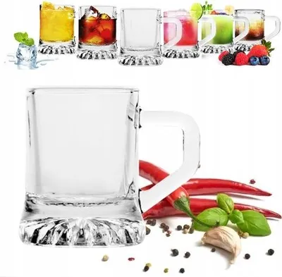 Produktbild von Glasbecher aus Glas, 30 ml, mit Henkel, für Wodka, Tequila, Moonshot