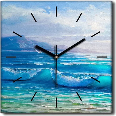 Produktbild von Coloray Uhr auf Leinwand 30x30 cm Wand Uhr Dekoration Wohnzimmer Segeltuch schwarze Hände -Seelandschaftswellen