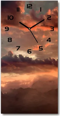 Produktbild von Wanduhr aus Glas – 30x60 cm - Glasbild - Glasuhr - Gehärtetes Glas -Sonnenuntergang Berge