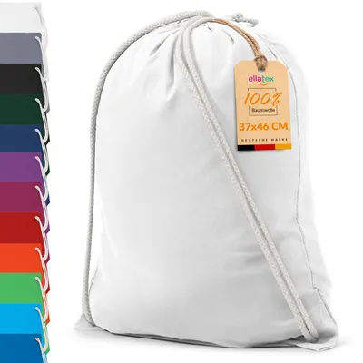 Produktbild von EllaTex Turnbeutel 37x46 cm – Gym Sack aus 100% Baumwolle mit Zugband, in Farbe: Weiß
