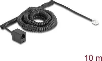 Produktbild von Delock Telefonkabel Spiralkabel RJ11 Stecker zu Buchse schwarz 10 m (90347)