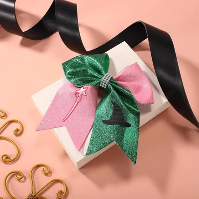 Produktbild von Allecto plus - Set von 2 Leren Glitzer Schleifen Haaraccessoires - Rosa und Grün - Themenparty Dekorationen - Hexenfest - Mädchen und Frauen - Modeaccessoires