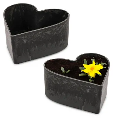 Produktbild von Herz Pflanzschalen für draussen 2 Stk. schwarz marmoriert in 15 cm
