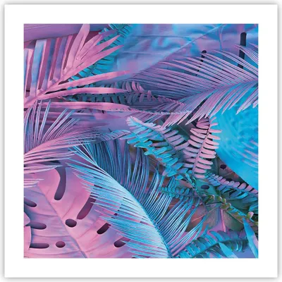 Produktbild von Poster - Poster ohne Rahmen - Blätter Rosa Blau - 50x50 cm - Wand Bild - Wanddeko - Wandbilder - Kunstposter - Wandposter - Bilder - Kunstdruck - Wanddekoration - Wandbild - P2XAC50x50-4401