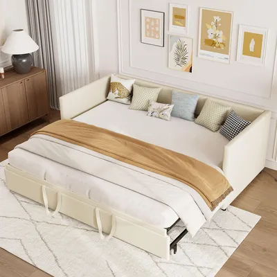 Produktbild von Schlafsofa  90x200,Tagesbett  90x200,mit Lattenrost,Einzelbett,Jugendbett, Samt Stoff,Beige