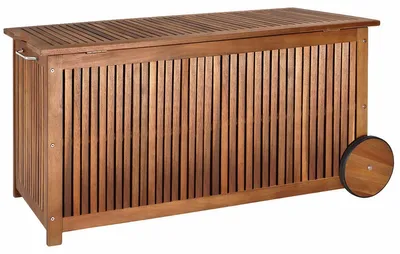 Produktbild von CASARIA® Gartenbox Holz 350L Deckel 160kg belastbar Räder Griff Innenplane Ablaufkante Garten Stauraum Box Auflagenbox Akazie Wetterfest 124x52cm