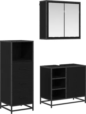 Produktbild von Badezimmermöbel-Set 3 stk. Schwarz Eichen-Optik 65 x 33 x 60 cm