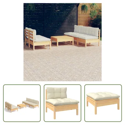 Produktbild von The Living Store 6-tlg. Garten-Lounge-Set mit Creme Kissen Kiefernholz