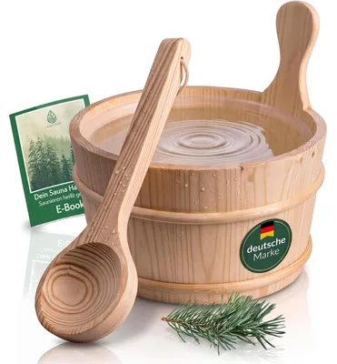 Image de Seau de sauna avec louche - Seau à infusion - 4 litres - Bois de pin finlandais