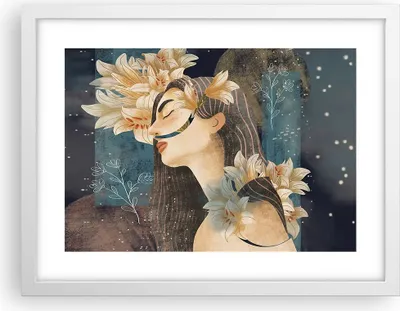 Produktbild von Gerahmtes Poster - Weißer Rahmen - Surreal Frau Blumen - 40x30 cm - Wand Bild - Wanddeko - Wandbilder - Kunstposter - Wandposter - Bilderrahmen - Bilder - Kunstdruck - Wanddekoration - P2WAA40x30-4743