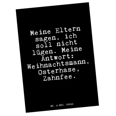 Produktbild von Mr. & Mrs. Panda Postkarte Meine Eltern sagen, ich... - Schwarz - Geschenk, Papa, Ansichtskarte, Glizer Spruch Sprüche Weisheiten Zitate Lustig Weisheit Worte, Sprüche