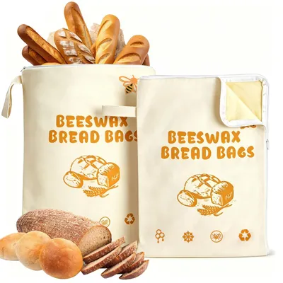 Brotbeutel aus Bienenwachs, 2 Stück, wiederverwendbar, mit Reißverschluss