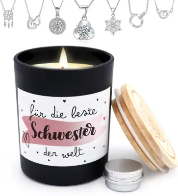 Produktbild von Schmuckkerze "Schwester", Geschenke für Frauen, Duftkerzen im Glas mit Schmuck, K001