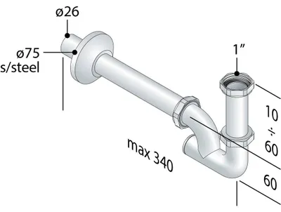 Zdjęcie produktu dla Sifon do umywalki i bidetu w kształcie litery U, wykonany z chromowanego mosiądzu, z tylnym otworem rewizyjnym – Ø 2,6 cm – 1"