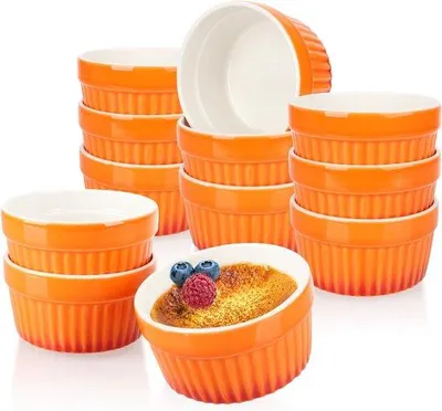 Obrázek produktu pro Sada 12 forem na crème brûlée v oranžové barvě – z pevného plastu – 185 ml
