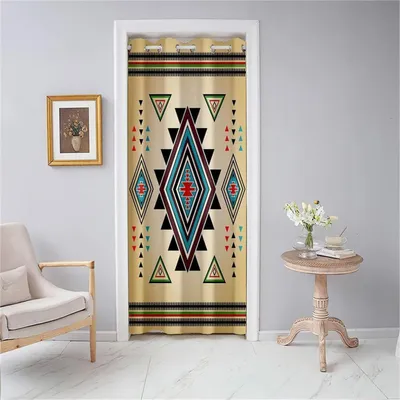 Obrázok produktu pre Záves na dvere, nepriehľadný, s okami, s bohémským vzorom, ako rozdeľovač miestnosti, 150x180 cm, farba hnedá