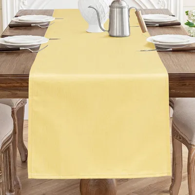 Productafbeelding van Tafelkleed geel, 40x140 cm, linnenlook, polyester, waterafstotend, krasbestendig