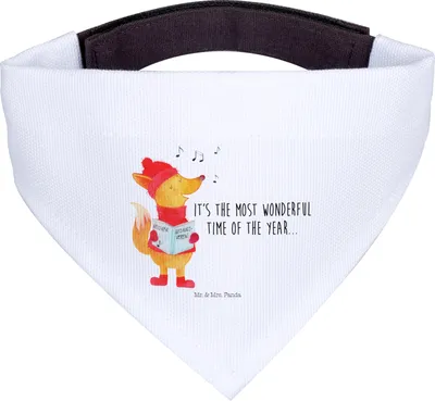 Produktbild von Mr. & Mrs. Panda Tuch Fuchs Sänger - Weiß - Geschenk, Weihnachten, Füchse, Halstuch Für Hunde, Schal Hund, Weihnachtslieder, Heiligabend, Hundehalstuch, Winter