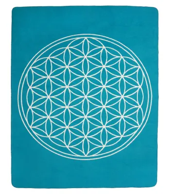 Produktbild von yogabox Yogadecke Blume des Lebens - regional hergestellt - petrol / natur 150 x 200 cm