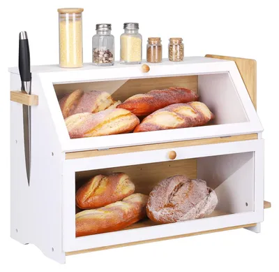 Brotkasten aus Bambus, 2-stöckig, 50x25x37 cm, großes Fassungsvermögen