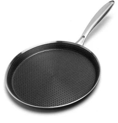 Productafbeelding van Ibenzoa® koekenpan, 26 cm – roestvrij staal, geschikt voor inductiekookplaten, krasbestendige anti-aanbaklaag met honingraatstructuur, hittebestendig roestvrijstalen handvat