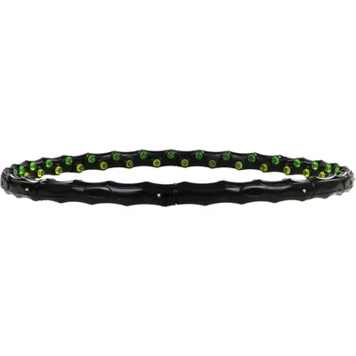 A black hula hoop with green accents is displayed against a white background.