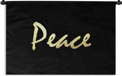 Produktbild von MuchoWow® Wandteppich Wandbehang Zitat - Frieden - Gold - Schwarz 150x100 cm Tapisserie Dekoration Wandtuch - Waschbar - Tapisserien - Wand-Decke