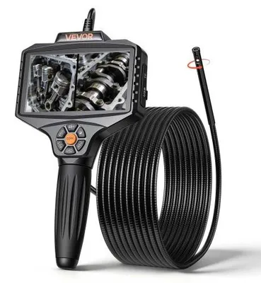 Image de VEVOR Caméra Endoscopique Rotation 360° Endoscope Double Objectif Caméra Inspection pour Canalisation et Automobile, avec Éclairage, Sonde IP67 8 mm, Écran IPS HD 5 pouces, Câble Serpent Rigide 5 m