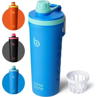 Produktbild von Shaker Edelstahl Trinkflasche 26oz mit Mischkugel, Hellblau, BPA-frei, doppelwandig, auslaufsicher