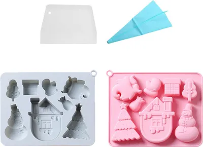 Image de 2 paquets de moules à gâteaux de Noël en silicone, sapin de Noël, bonhomme de neige, gants, moule à cadeau pour bonbons, pudding, savon artisanal