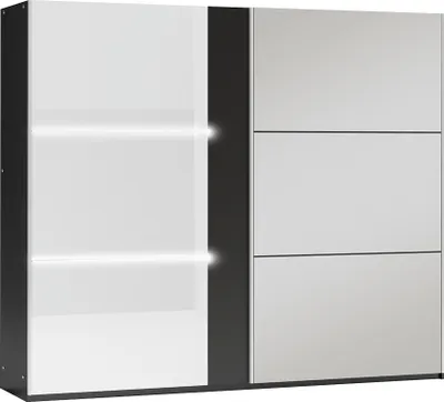 Produktbild von Schwebetürenschrank Neapol 250, 2 Türen Kleiderschrank mit 1 Spiegel, Moderne Garderobe, Schrank in Größe: 250 x 215 x 65 cm
