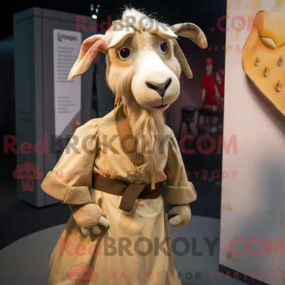 Produktbild von Maskottchen REDBROKOLY einer braunen Ziege mit Wickelkleid und Haarnadeln