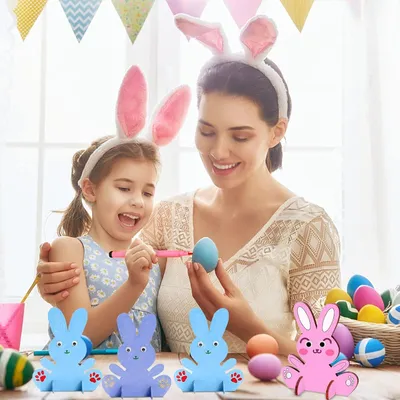Produktbild von Holz-Osterhasen Malset - 10 Stück zum Bemalen - Bastelset für Ostern mit bunten Accessoires für Kinder