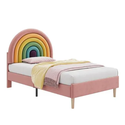 Produktbild von Polsterbett mit Lattenrost, 90x200 cm, gepolster Kopfteil höhenverstellbar, Jugendbett, Einzelbett, Samt