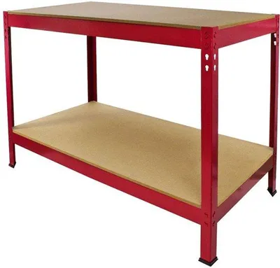 Immagine prodotto di Piano da lavoro per garage con tavolino - Vano portaoggetti - Tavolo in MDF e acciaio rosso - 120 x 60 x 90 cm