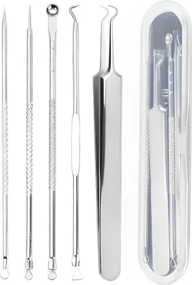 Produktbild von 5 Stück Mitesserentferner Komedonenquetscher Set,Mitesserentferner Porenreiniger,Hochwertiger Edelstahl Akne Mitesser Entferner Extraktor Tools,für die Gesichtspflege mit box