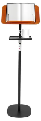 Obrázek produktu pro Stojací držák na knihy – Nastavitelný stojan na knihy – Výška 108–142 cm – Úhel 0–180° – Vhodný pro knihy, tablety a noty – Nosnost 8 kg – Černá barva
