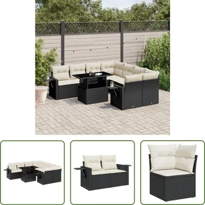 Produktbild von The Living Store 9-tlg. Garten-Sofagarnitur mit Kissen Schwarz Poly Rattan