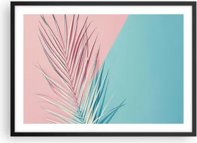 Produktbild von Gerahmtes Poster - Schwarzer Rahmen - Blatt Rosa Türkis - 70x50 cm - Wand Bild - Wanddeko - Wandbilder - Kunstposter - Wandposter - Bilderrahmen - Bilder - Kunstdruck - P2BAA70x50-4421