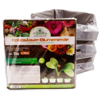 Produktbild von Kokosfaserhumus 4x5 Kg – ergibt ca. 280 L Blumenerde – Kokoserde Ziegel gepresst – torffreie Anzuchterde für Pflanzen, Kräuter & Gemüse
