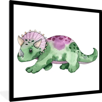 Produktbild von MuchoWow® Gerahmtes Poster Dinosaurier - Kinderzimmer - Grün - Jungen - Mädchen - Kinder 40x40 cm - Poster mit Schwarzem Bilderrahmen Wandposter Rahmen Foto Bilder - Mit Rahmen - Wanddekoration Schlafzimmer