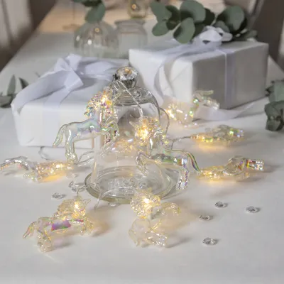LED Lichterkette Einhorn - 10 warmweiße LED - Batteriebetrieb - L: 1,35m - für Innen - transparent