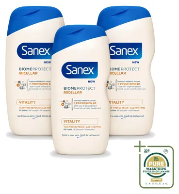 Zdjęcie produktu dla 3 sztuki żelu pod prysznic Sanex BiomeProtect Vitaliteit, 400 ml - zestaw ekonomiczny