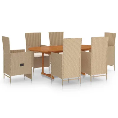 Immagine prodotto di set da pranzo da giardino 7 pezzi in poly rattan beige