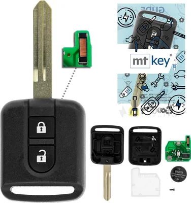 Produktbild von MT-KEY 2 Tasten Fernbedienung FSK Funk Schlüssel 434MHZ kompatibel mit Nissan Qashqai 09-12 Navara D40M 05-15 433,92MHZ Autoschlüssel